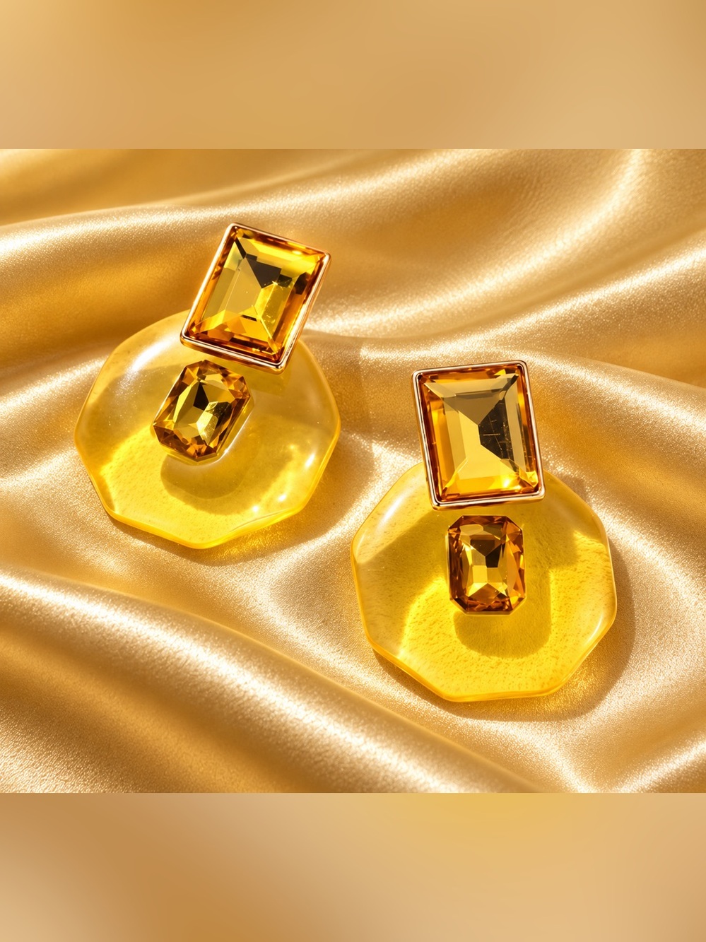 Astrid Jewel Tone Acrylic Resin Statement Drop Earrings, Citrine Inspired | NWT